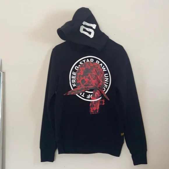 G-Star Raw black/red graphic 01 hoodie | Men's Small | Like New - Picture 2 of 7